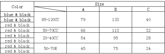 table of wing bag sizes
